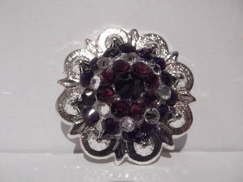 1 1/2" Custom Shiny Silver Berry Concho - Amethyst and Crystal with Purple Velvet Center