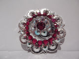 1 3/4" Custom Shiny Silver Berry Concho - Crystal AB with Ruby Center