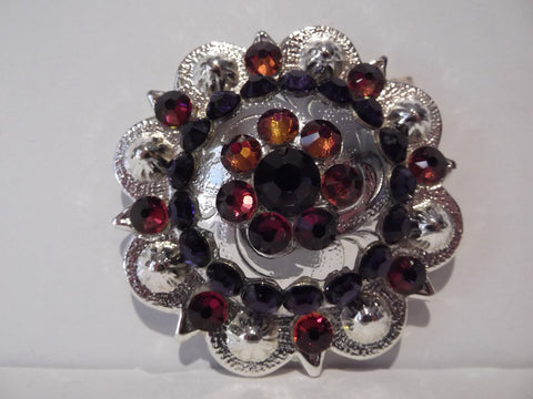 1 3/4" Custom Shiny Silver Berry Concho - Crystal Volcano with Purple Velvet Center