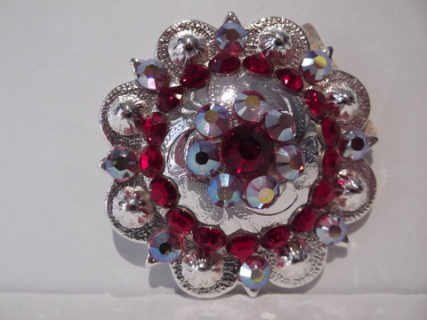 1 3/4" Custom Shiny Silver Berry Concho - Rose AB with Siam Center