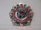 1 3/4" Shiny Silver Berry Concho With Gold Berries -Peridot with Rose Center