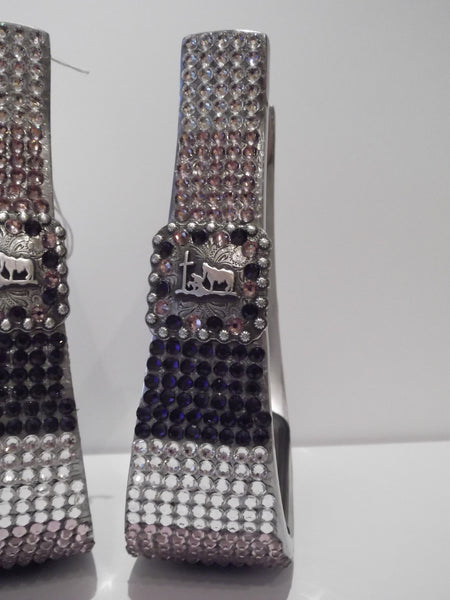 Custom Bling Aluminum Barrel Stirrups with Praying Cowboy Concho