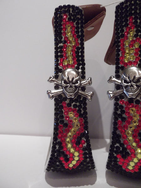 Custom Bling Aluminum Barrel Stirrups with Skull and Crossbones Concho