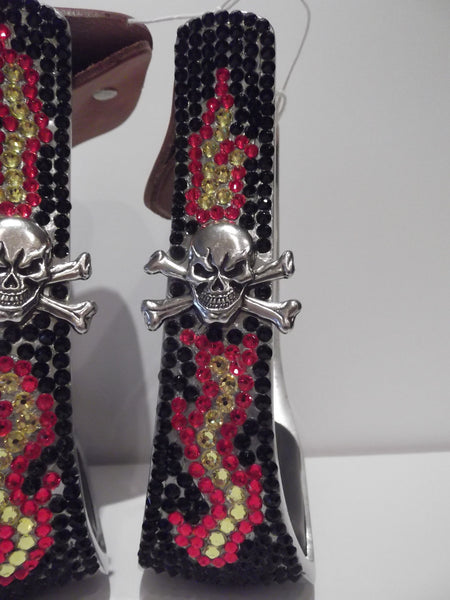 Custom Bling Aluminum Barrel Stirrups with Skull and Crossbones Concho