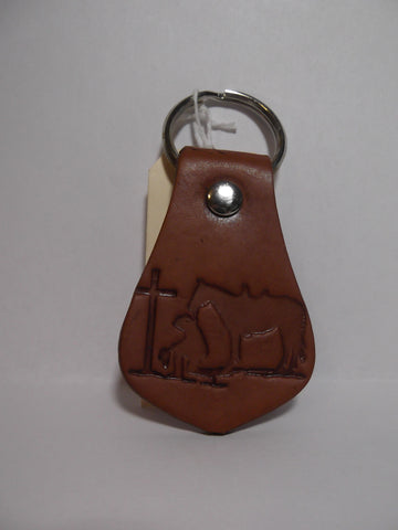 Leather Praying Cowboy Keyfob