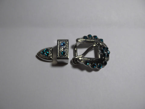 3/4" Shiny Silver Buckle Set - Blue Zircon