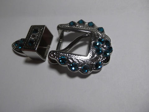 3/4" Shiny Silver Buckle Set - Blue Zircon