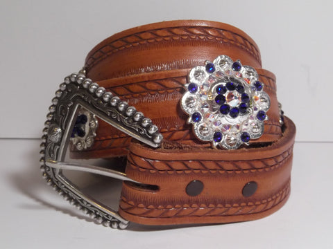 Burnished Silver and Turquoise Western Oval Concho Belt