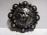 2" Custom Antique Silver Mounted Shooter Concho - Cobalt and Black Diamond