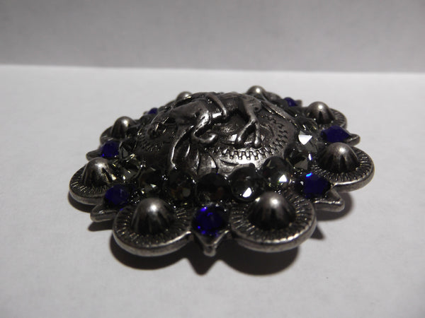 2" Custom Antique Silver Mounted Shooter Concho - Cobalt and Black Diamond