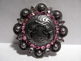 2" Custom Antique Silver Concho - Crystal and Rose