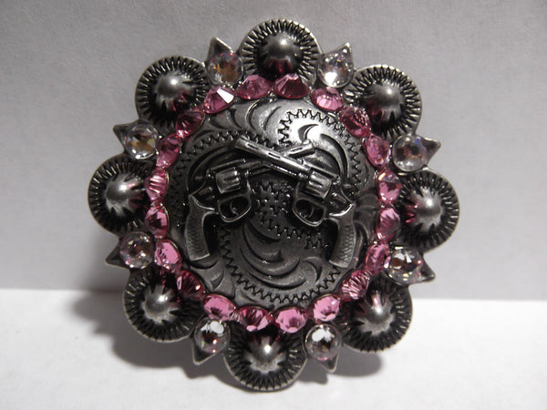 2" Custom Antique Silver Concho - Crystal and Rose