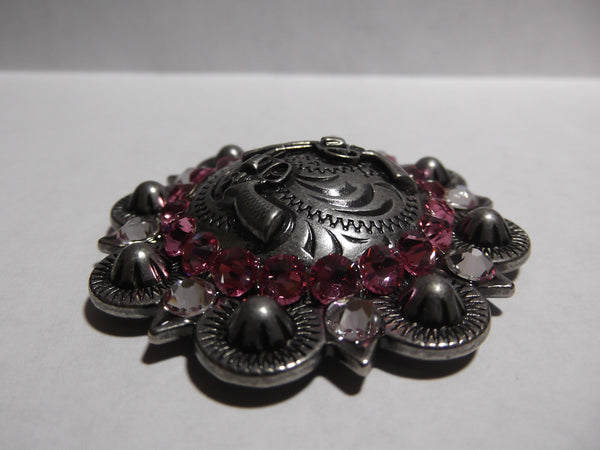 2" Custom Antique Silver Concho - Crystal and Rose