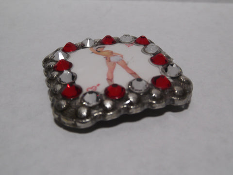 1 3/8" Custom Picture Concho - Pin Up Cowgirl With Hearts