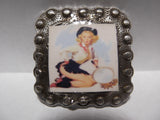 1 3/8" Custom Picture Concho - Pin Up Cowgirl In Black Skirt