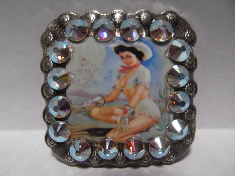 1 3/8" Custom Picture Concho - Munson Pin Up Cowgirl