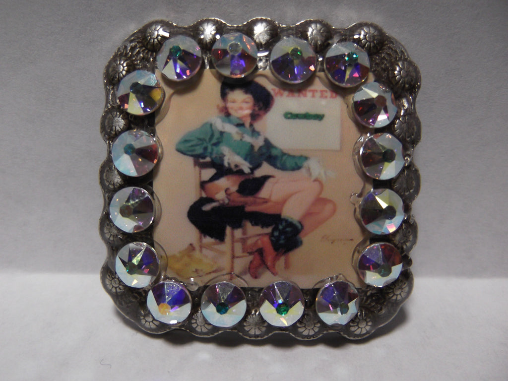 1 3/8" Custom Picture Concho - Wanted Cowgirl