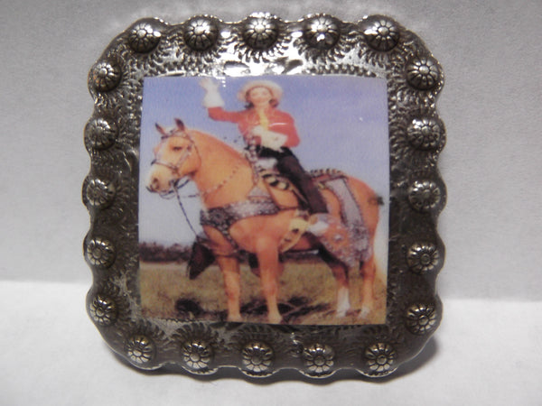 1 3/8" Custom Picture Concho - Pin Up Cowgirl On Palomino