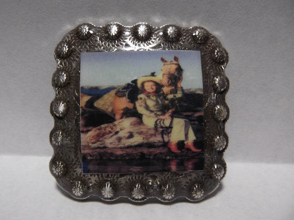 1 3/8" Custom Picture Concho - Pin Up Cowgirl On A Rock