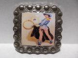 1 3/8" Custom Picture Concho - Pin Up Cowgirl With Chinks