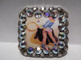 1 3/8" Custom Picture Concho - Pin Up Cowgirl With Chinks