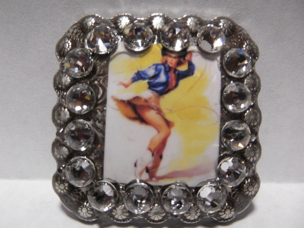 1 3/8" Custom Picture Concho - Cowgirl with Lasso