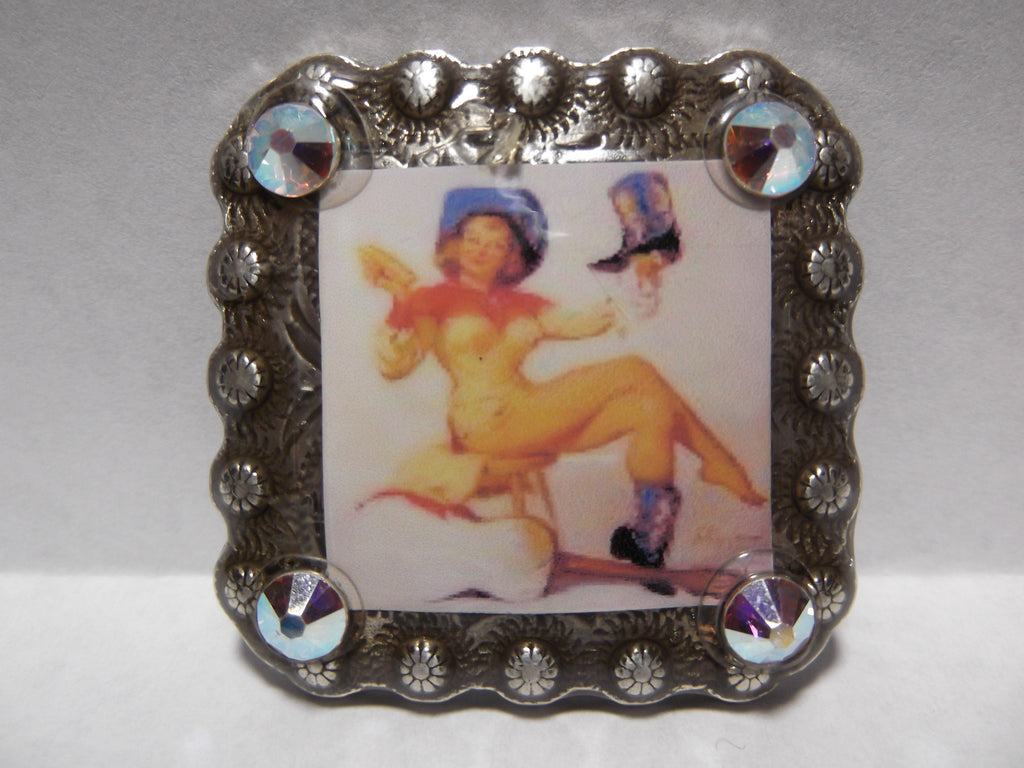 1 3/8" Custom Picture Concho - Cowgirl with Boots