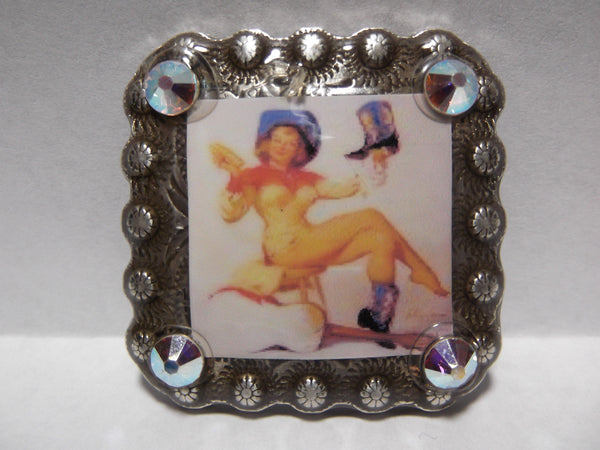 1 3/8" Custom Picture Concho - Cowgirl with Boots