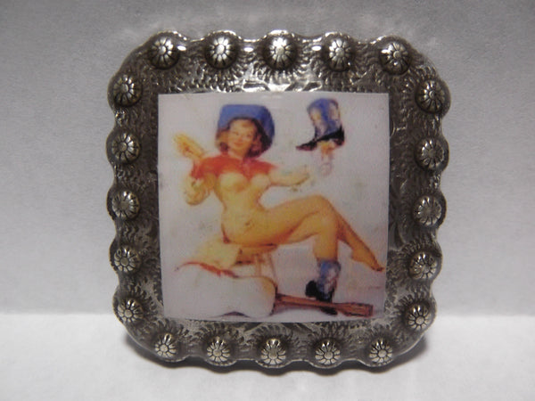 1 3/8" Custom Picture Concho - Cowgirl with Boots