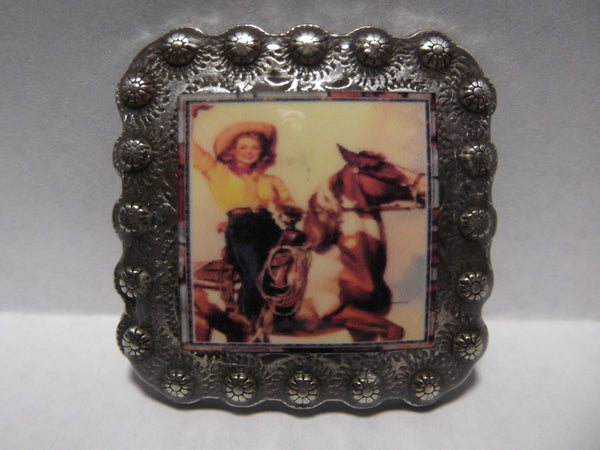 1 3/8" Custom Picture Concho - Cowgirl and Paint Horse