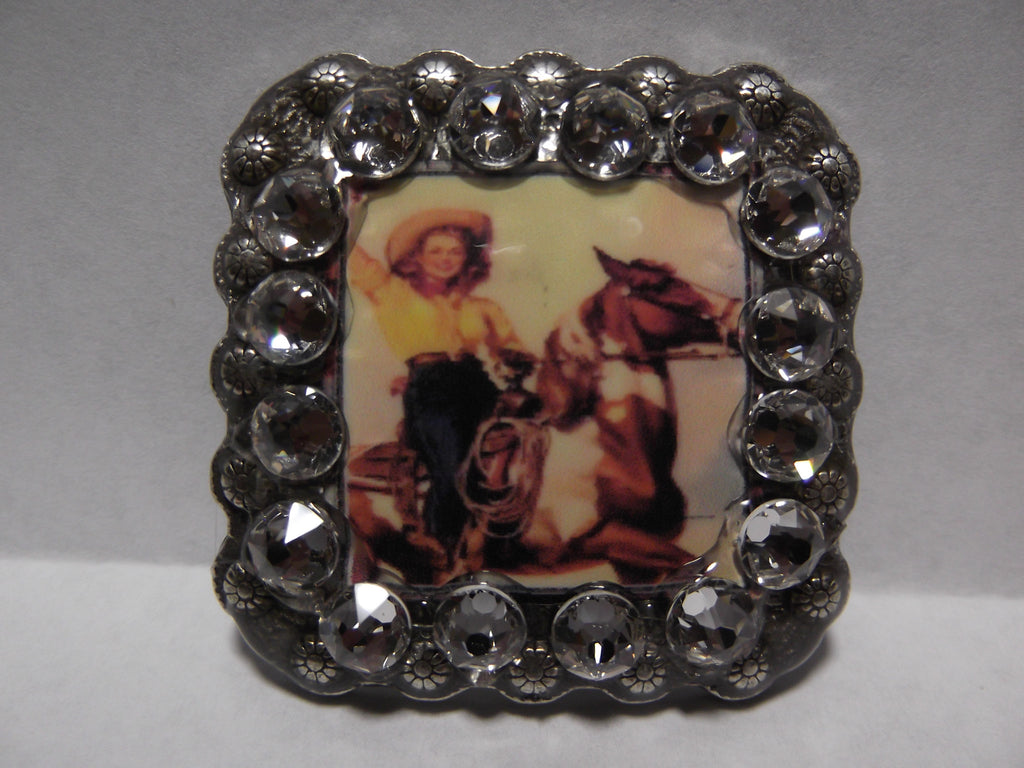 1 3/8" Custom Picture Concho - Cowgirl and Paint Horse