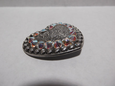 1 1/2" Custom Antique Silver Heart Concho - Crystal AB