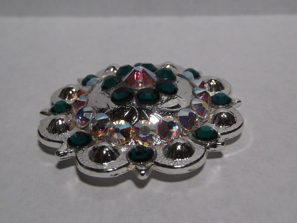 1 3/4" Custom Shiny Silver Berry Concho - Emerald with Crystal AB Center