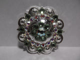 1 3/4" Custom Shiny Silver Berry Concho - Peridot with Crystal AB Center