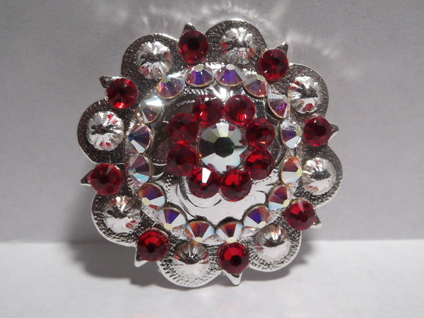 1 3/4" Custom Shiny Silver Berry Concho - Light Siam with Crystal AB Center