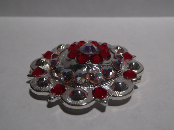 1 3/4" Custom Shiny Silver Berry Concho - Light Siam with Crystal AB Center