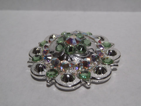 1 3/4" Custom Shiny Silver Berry Concho - Peridot with Crystal AB Center