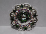 1 3/4" Custom Shiny Silver Berry Concho - Fern Green with Crystal AB Center