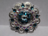 1 3/4" Custom Shiny Silver Berry Concho - Blue Zircon with Crystal AB Center