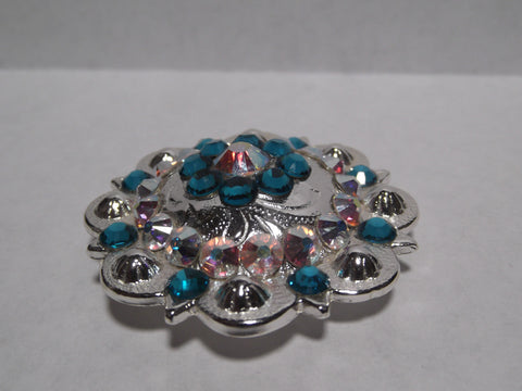 1 3/4" Custom Shiny Silver Berry Concho - Blue Zircon with Crystal AB Center