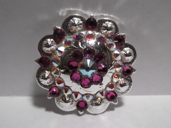 1 3/4" Custom Shiny Silver Berry Concho - Fuchsia with Crystal AB Center