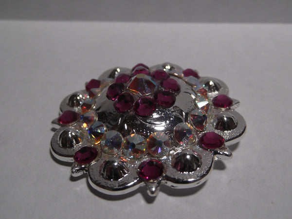 1 3/4" Custom Shiny Silver Berry Concho - Fuchsia with Crystal AB Center