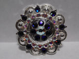 1 3/4" Custom Shiny Silver Berry Concho - Cobalt with Crystal AB Center