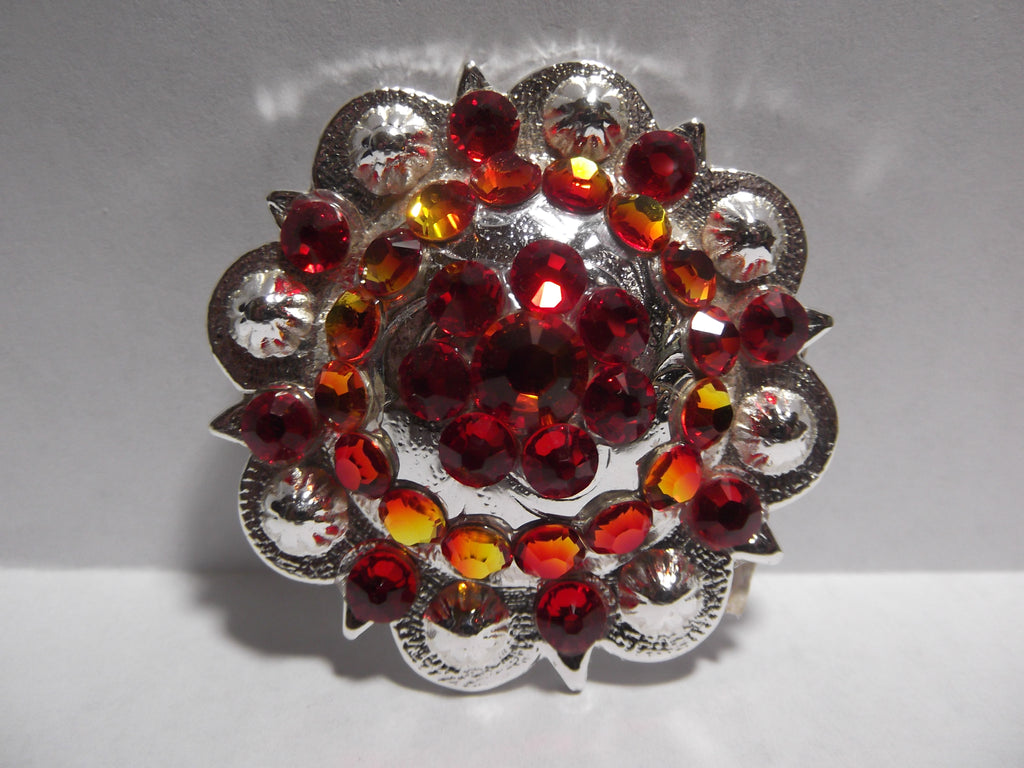 1 3/4" Custom Shiny Silver Berry Concho - Light Siam with Fire Opal Center