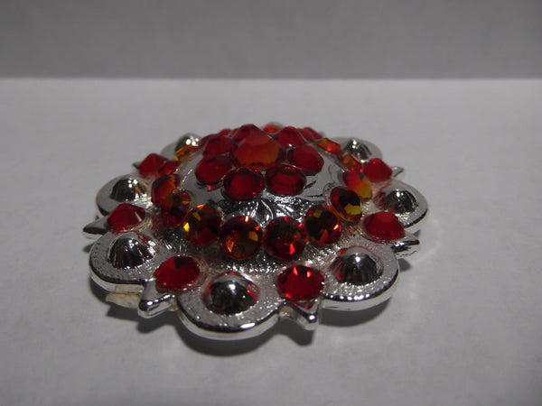 1 3/4" Custom Shiny Silver Berry Concho - Light Siam with Fire Opal Center