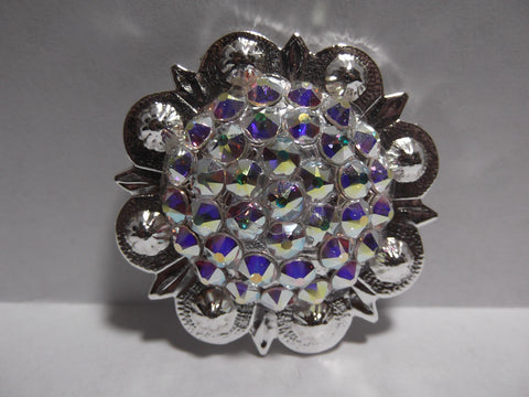 1 3/4" Custom Shiny Silver Berry Concho - Crystal AB