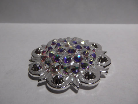 1 3/4" Custom Shiny Silver Berry Concho - Crystal AB