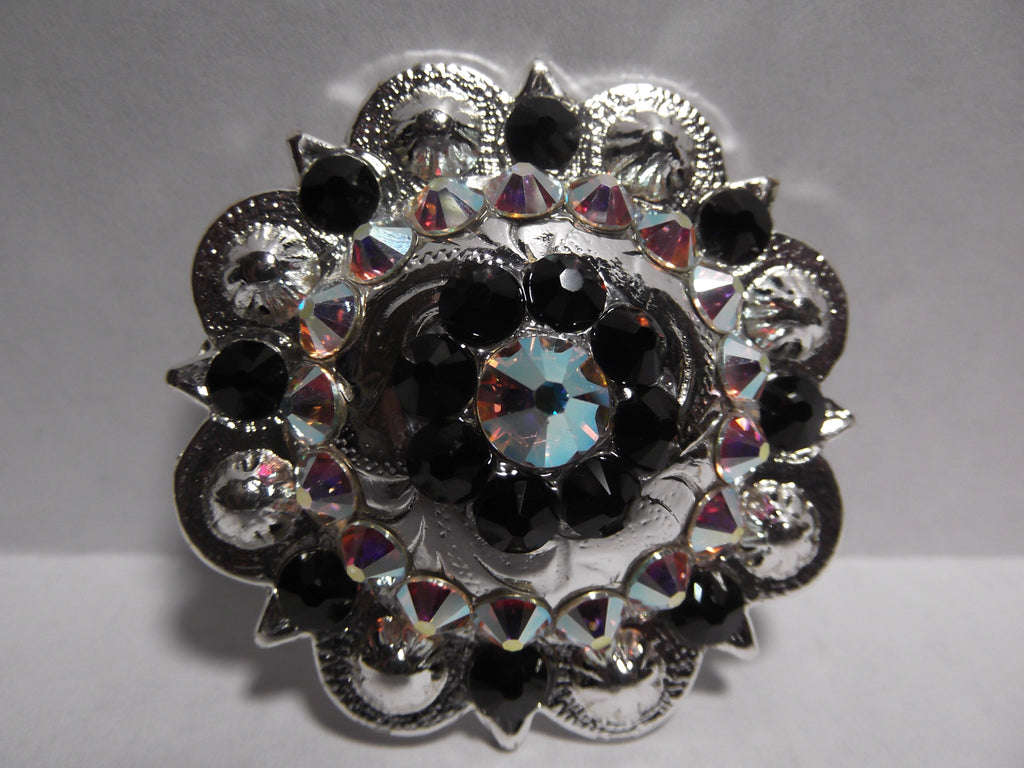 1 3/4" Custom Shiny Silver Berry Concho - Jet with Crystal AB Center