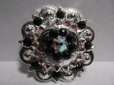 1 3/4" Custom Shiny Silver Berry Concho - Jet with Crystal AB Center