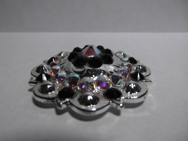 1 3/4" Custom Shiny Silver Berry Concho - Jet with Crystal AB Center